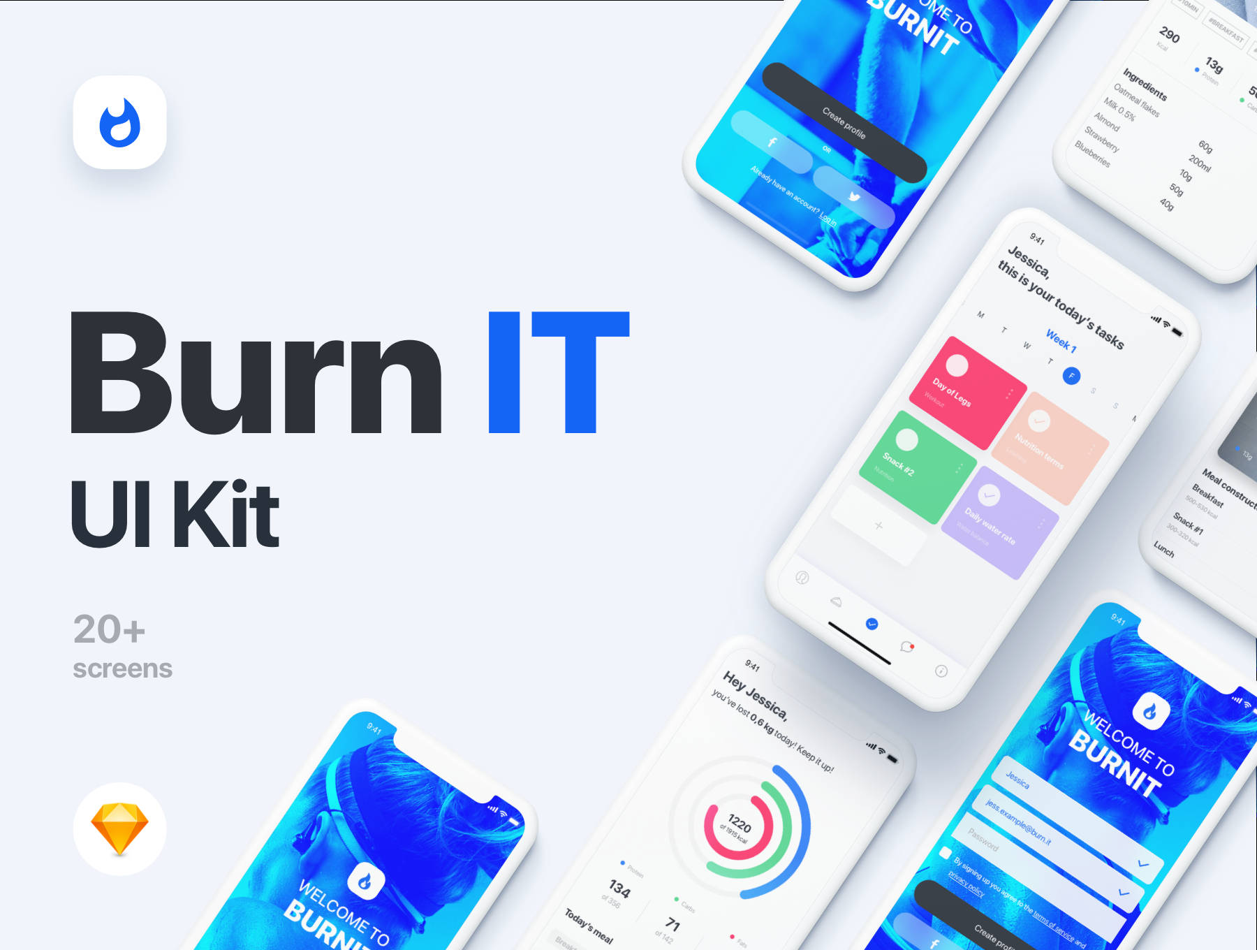 Burn IT健身app ui kit .sketch素材下载