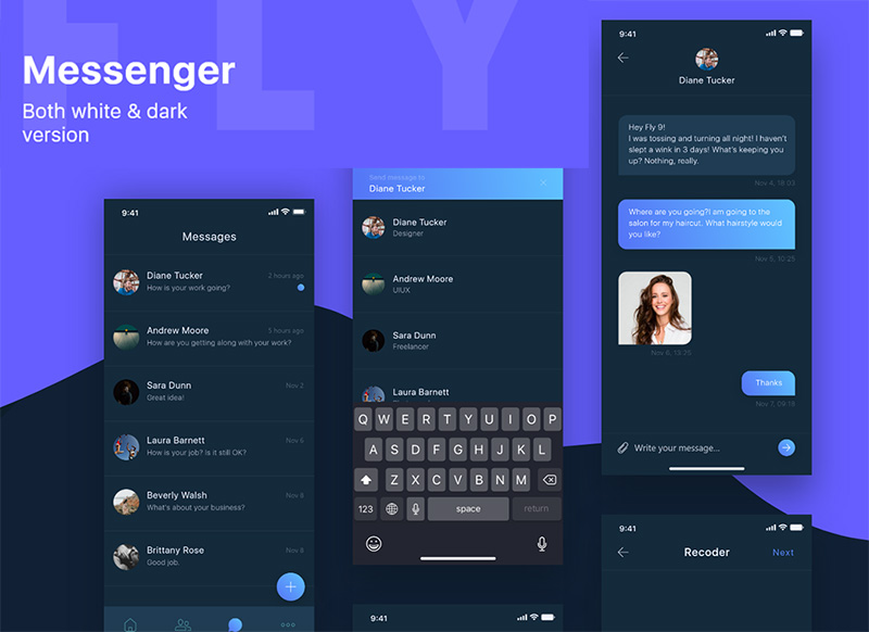 messenger 聊天app ui .xd素材下载
